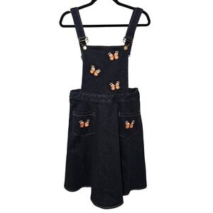 Voodoo Vixen Denim Butterfly Pinafore Dress Embroidery Large Twee Retro‎ Novelty